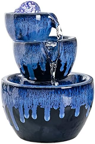 Ceramic Tabletop Fountain with Ball for Indoor Table Desk Office Home Decoration (Blue)-VerdiqueGarden