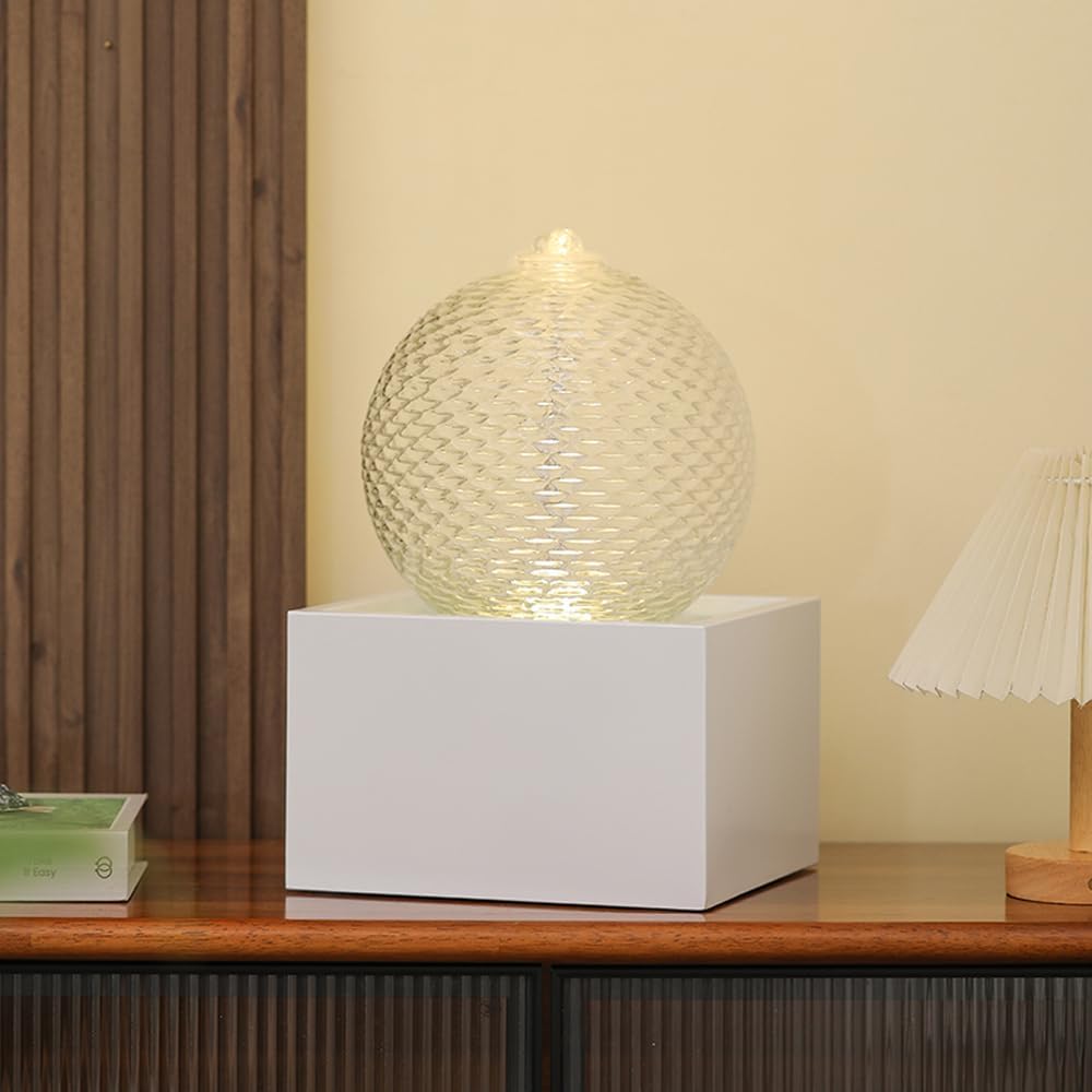 Indoor Water Feature Tabletop Ceramic Fountain Home Kitchen Office Decoration Modern Design Style (White Bigger Size)-VerdiqueGarden