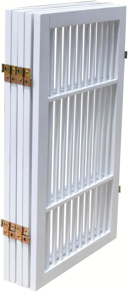 Pet Dog Gate Strong and Durable Freestanding Folding Acacia Hardwood Portable Wooden Fence Indoors or Outdoors by Urnporium (White Pet Gate, 5 Panel 30" Tall)-VerdiqueGarden