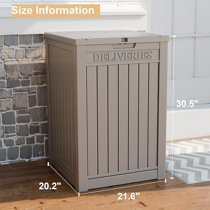 DRATO 48 Gallon Package Delivery Box, Large Lockable Storage Box, Double-Wall Resin Outdoor Package Delivery and Waterproof Deck Box for Porch, Patios-VerdiqueGarden