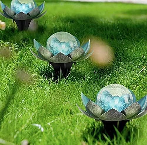 Lotus Solar Lights Outdoor,Solar LED Powered Garden Light Waterproof for Decor Tabletop Ground Yard Patio Walkway Landscape,Metal Glass LED Lotus Flower Lights-VerdiqueGarden
