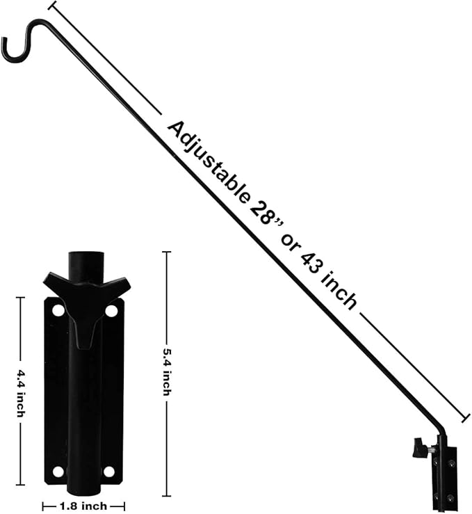 ERYTLLY Extended Reach Deck Hook Wall Pole Wall Mounted, Extensible and Adjustable 28 inch to 43 inch Bracket for Hanging Bird Feeder,Plants,Wind Chimes,Lanterns-VerdiqueGarden