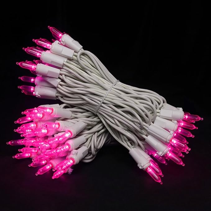 Pink Christmas LED Lights - 2 Pack 100 Count Pink Christmas String Lights for Tree, Bedroom, Wedding, Indoor/Outdoor Valentines Day Decorations, 2 Sets 33 Feet White Wire, UL Certified, Connectable-VerdiqueGarden