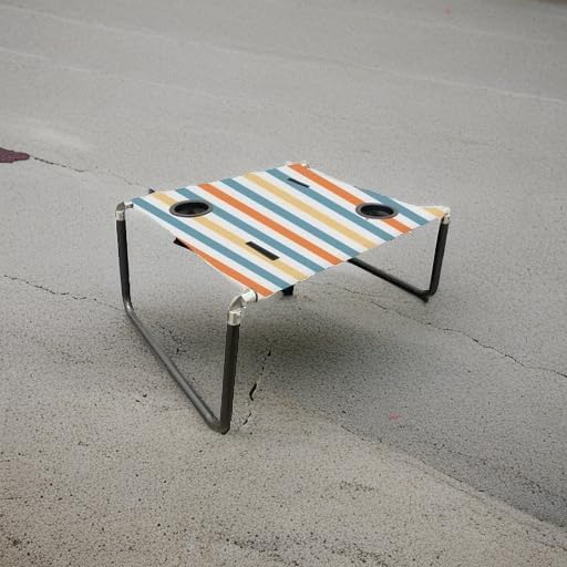 Neso Portable Beach Table with Cup Holders, Cell Phone Pockets, Lightweight for Picnics and Parks (Vintage Stripes)-VerdiqueGarden