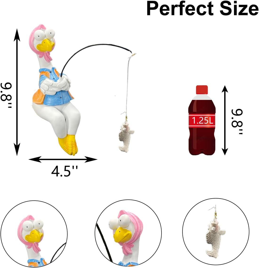 Chicken Fishing Statue Garden Decor – 9.8" Weatherproof Resin Chicken Fishing Sculpture Decor for Fish Ponds, Koi Ponds, Waterfalls, Poolside/Outdoor Gardens– Resin Figurine for Indoor/Outdoor Décor-VerdiqueGarden