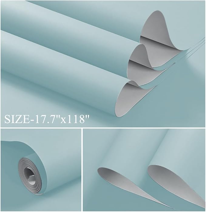 Dimoon 118''x17.7'' Blue Peel and Stick Wallpaper Contact Paper Modern Self Adhesive Wall Paper Removable Renter Friendly Textured Solid Color Shelf Cabinet Vinyl Roll (118''x17.7'',Nile Blue)-VerdiqueGarden