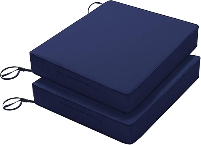 Favoyard Patio Chair Cushions 18.5 x 16 x 3 Inch Waterproof Outdoor Seat Cushions for Patio Furniture 3-Year Color Fastness Garden Sofa Couch Pads with Handle & Adjustable Straps Set of 2, Blue-VerdiqueGarden