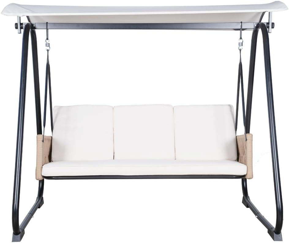 East Green Parker Patio Swing with Canopy - Covered 3 Person Free Standing Porch Swing with Cushions for Backyards, Gardens, and Lawns-VerdiqueGarden