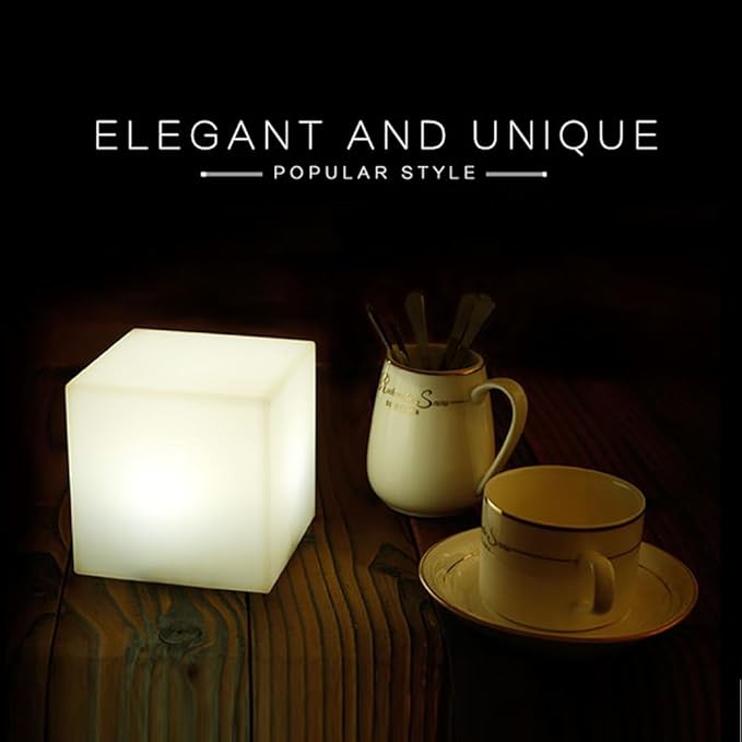 Mr.Go 4-inch Dimmable LED Night Light Mood Lamp for Kids and Adults - 16 RGB Colors - 8 Level Dimming - 4 Lighting Effect - Rechargeable - Remote Control - Decorative, Fun & Safe - White Finish Cube-VerdiqueGarden