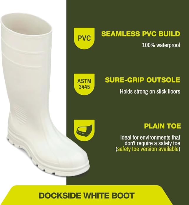 Heartland Dockside Waterproof Work Boots for Men and Women - Durable, Flexible PVC Boots for Marine Work with Easy On/Off, Slip-Resistant Outsoles-VerdiqueGarden