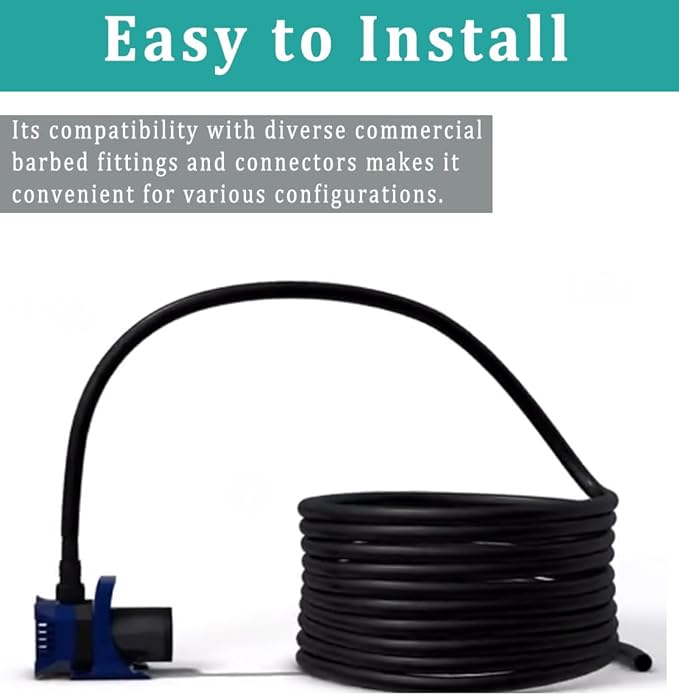 1/4" id - 10ft Black Vinyl Tubing Flexible PVC Tube Hybrid Hose Transfer Water Fuel Gas for Pond Fountain Garden Waterfall, Durable and Safe, with 2 Hose Clamps-VerdiqueGarden