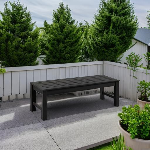 Psilvam Knight Bench, Two Person Outdoor Poly Lumber Patio Backless Bench, Weatherproof Garden Bench That Never Rot and Fade, Suit for Garden, Porch and Park (Black)-VerdiqueGarden