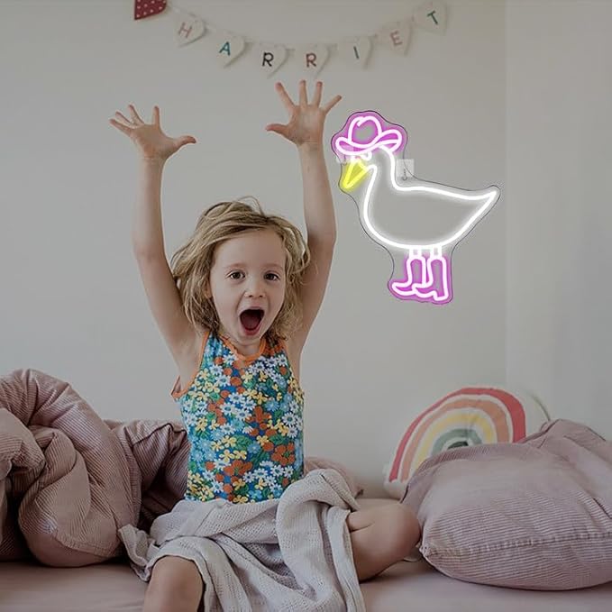 Cowboy Duck Neon Sign,Duck Neon Signs Cowgirl Boots Neon Signs for Wall Decor, USB Connectivity Pink LED Signs for Bedroom Living Room Kids Room Home Bar Birthday Party-VerdiqueGarden