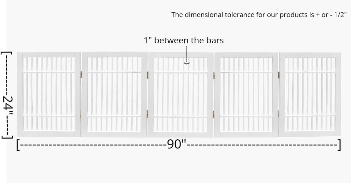 Pet Dog Gate Strong and Durable Freestanding Folding Acacia Hardwood Portable Wooden Fence Indoors or Outdoors by Urnporium (White Pet Gate, 5 Panel 24" Tall)-VerdiqueGarden