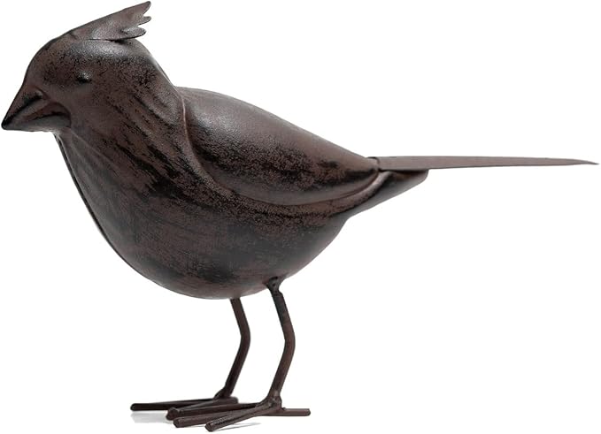 Decorative Small Nostalgia Style Cute Bird Art Iron Sculpture Figurine Home & Office & Garden Decoration, Rust/Brown (Cardinal Bird)-VerdiqueGarden