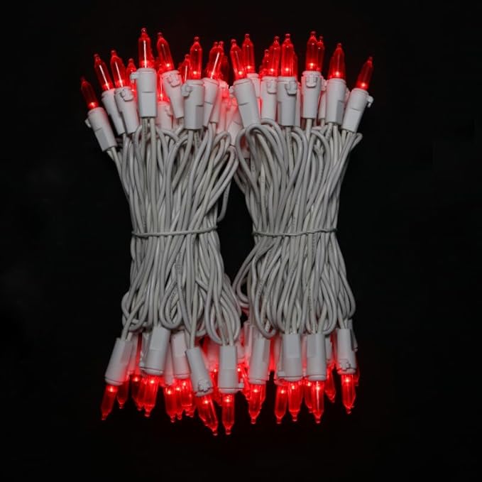 Red Christmas LED Lights - 2 Pack 100 Count Red Christmas String Lights for Tree, Bedroom, Wedding, Indoor/Outdoor Valentines Day Decorations, 2 Sets 33 Feet White Wire, UL Certified, Connectable-VerdiqueGarden