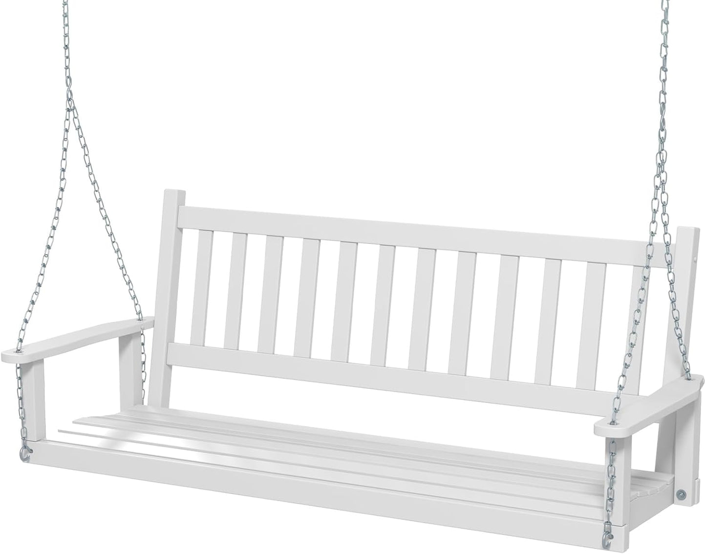 HAPPYGRILL Wooden Outdoor Porch Swing for 3, Heavy Duty Patio Hanging Bench Chair with 800 LBS Weight Capacity, 5.6 FT Adjustable Upper Chains, Slatted Back, Swing Bench for Garden, Backyard-VerdiqueGarden