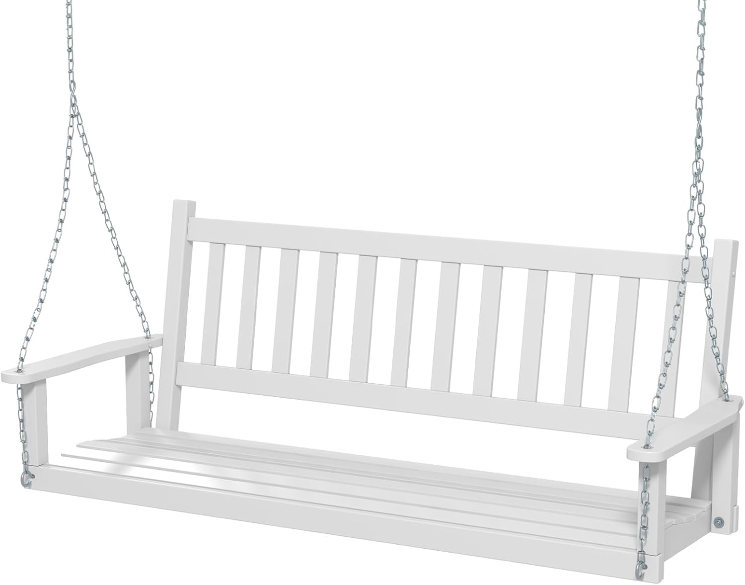 HAPPYGRILL Wooden Outdoor Porch Swing for 3, Heavy Duty Patio Hanging Bench Chair with 800 LBS Weight Capacity, 5.6 FT Adjustable Upper Chains, Slatted Back, Swing Bench for Garden, Backyard-VerdiqueGarden