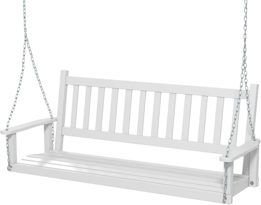 HAPPYGRILL Wooden Outdoor Porch Swing for 3, Heavy Duty Patio Hanging Bench Chair with 800 LBS Weight Capacity, 5.6 FT Adjustable Upper Chains, Slatted Back, Swing Bench for Garden, Backyard-VerdiqueGarden