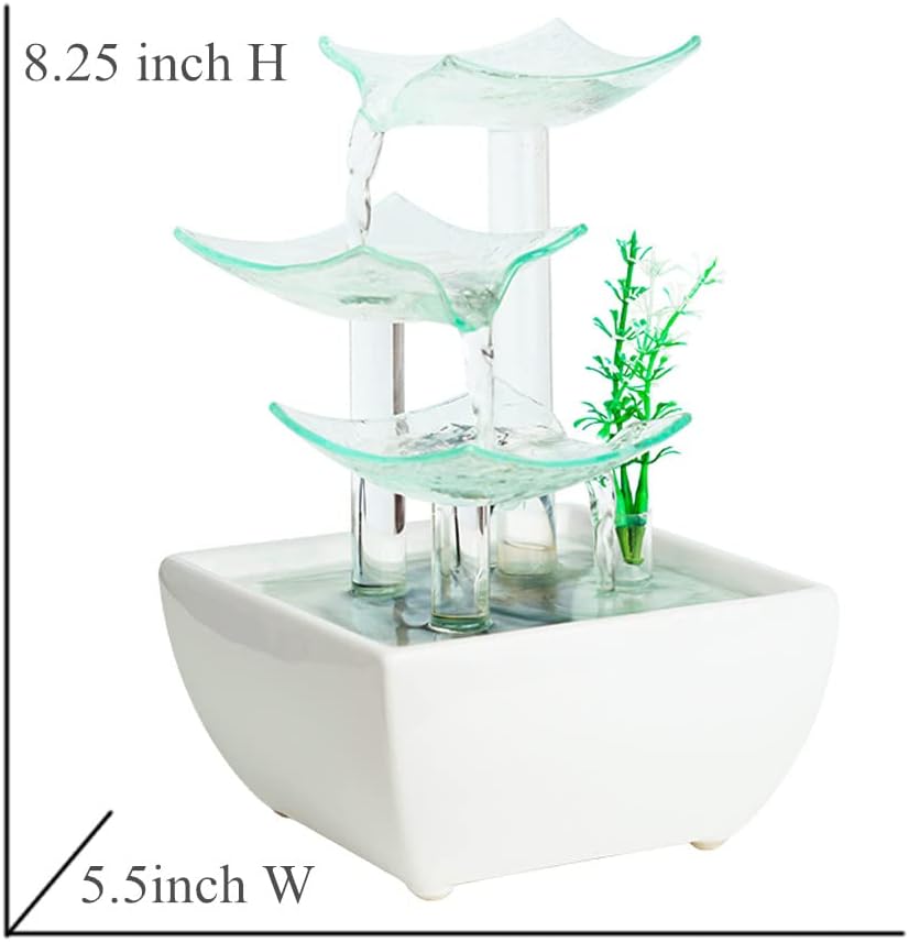 Ceramic and Glass Tabletop Fountain for Indoor and Home Decoration Table Desk Office Patio White-VerdiqueGarden