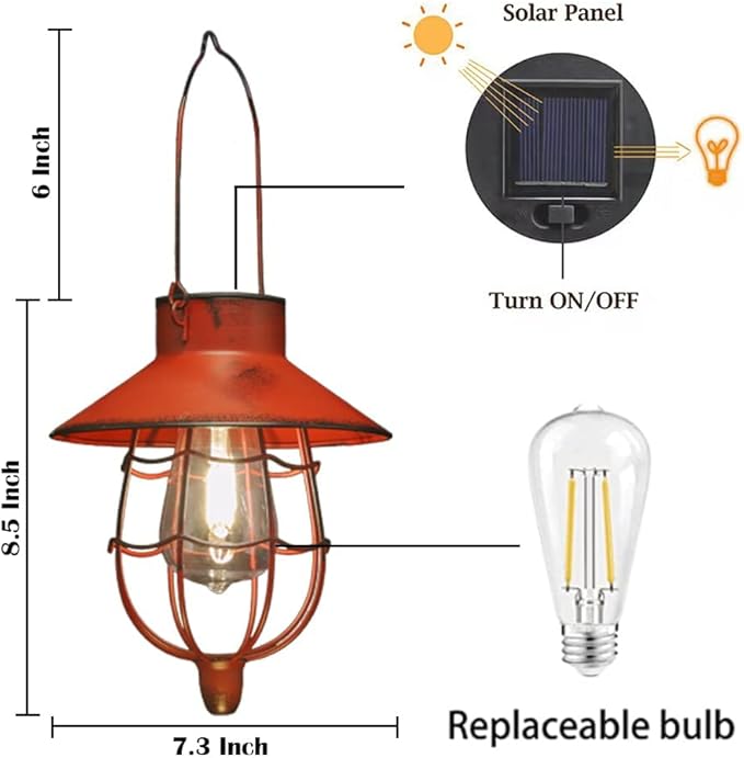 YAKii 2 Pack Solar Lantern Hanging Waterproof Outdoor Metal Solar Lamp with Warm White Light Decorate for Yard Garden Pathway Patio Porch Decor (Red)-VerdiqueGarden
