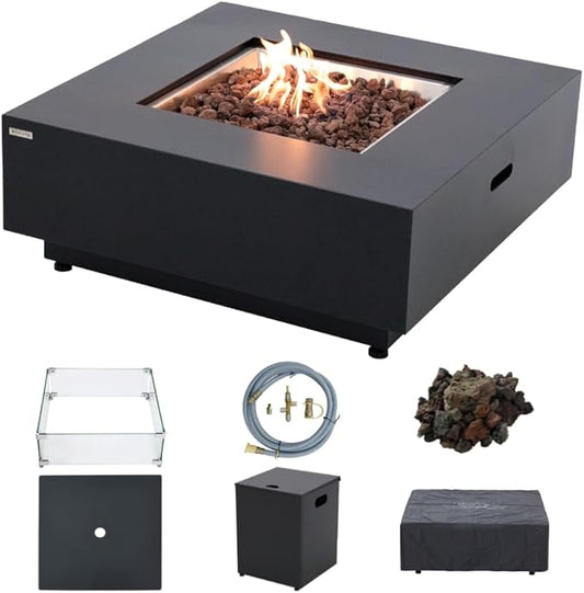 Ashton 36” Propane Fire Pit Smokeless Firepit Converts to Outdoor Gas Fire Pit for Outside Patio Firepit Table Includes Windscreen Rain & Tank Cover Lava Rocks Lid CSA Certified-VerdiqueGarden