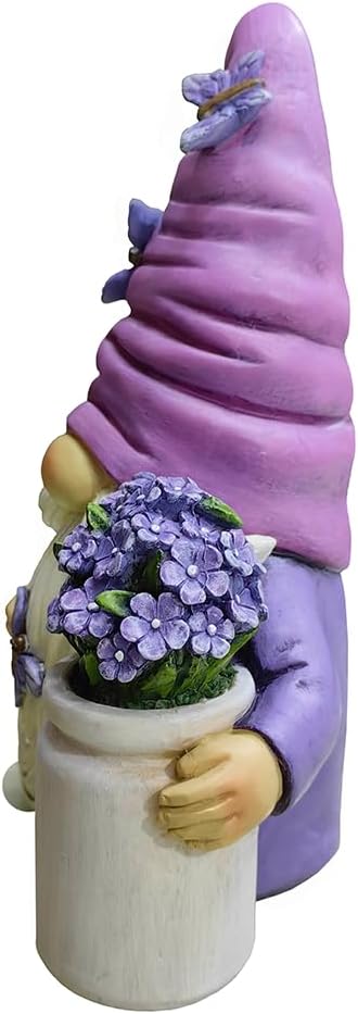 Garden Grace Lavender Gnome Figurine, 10" Purple Home Decor Statue with Butterflies and Flowers-VerdiqueGarden