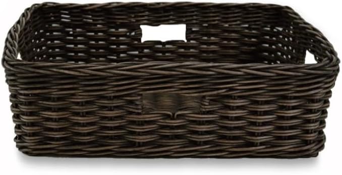 The Basket Lady Narrow Rectangular Wicker Storage Basket, Large, 20 in L x 16 in W x 6.5 in H, Antique Walnut Brown-VerdiqueGarden
