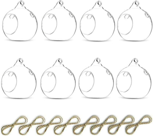 Nuptio 8 Pcs 3.15"/ 8cm Hanging Glass Tealight Holder Globe Plant Terrariums Glass Orbs Air Plants Tea Light Candle Holders Home Decor Indoor Outdoor Garden (with 2 Holes, 6 Pcs + 2 Pcs)-VerdiqueGarden