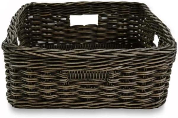 The Basket Lady Narrow Rectangular Wicker Storage Basket, Large, 20 in L x 16 in W x 6.5 in H, Antique Walnut Brown-VerdiqueGarden