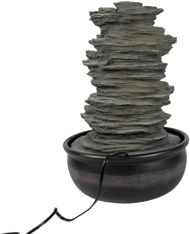 15.7” High Rock Falls Tabletop Water Fountain with LED Lights - 5-Tier Indoor Relaxation Waterfall Fountain, Small Cascading Water Feature for Home and Office Decor Gray-1-VerdiqueGarden