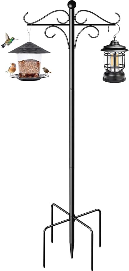 Shepherds Hooks for Outdoor, 108 Inch Heavy Duty Bird Feeder Pole with 5 Prongs Base, Adjustable Shepherds Hook for Hanging Birdhouses, Lanterns, Plant Baskets, Wind Chimes-VerdiqueGarden