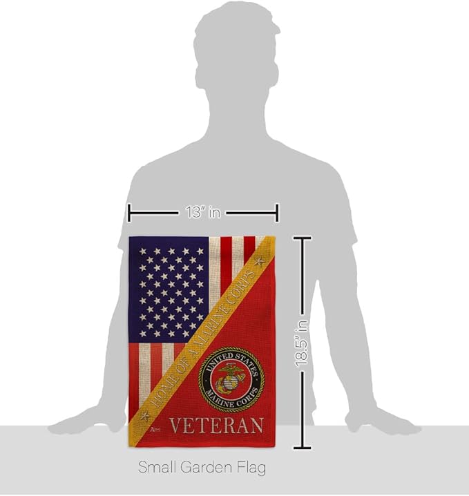 Home of Marine Corps Burlap Garden Flag - Set with Stand Armed Forces USMC Semper Fi United State American Military Veteran Retire Official House Banner Cemetery Yard Rememberance Veterans Day Gifts-VerdiqueGarden