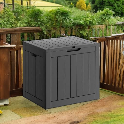 31 Gallon Resin Deck Box, Lockable Patio Outdoor Storage Box for Furniture, Garden Tools and Tools Storage, Waterproof Outside Storage Boxes - Black-VerdiqueGarden