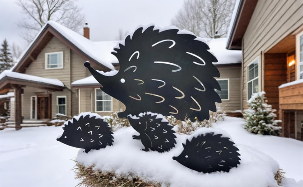 Metal Hedgehog Silhouette, Unique Garden Yard Art,Outdoor Halloween Decor for Patio,Decorative Garden Stakes,Metal Animals Yard Art,Cute Hedgehog Family-VerdiqueGarden