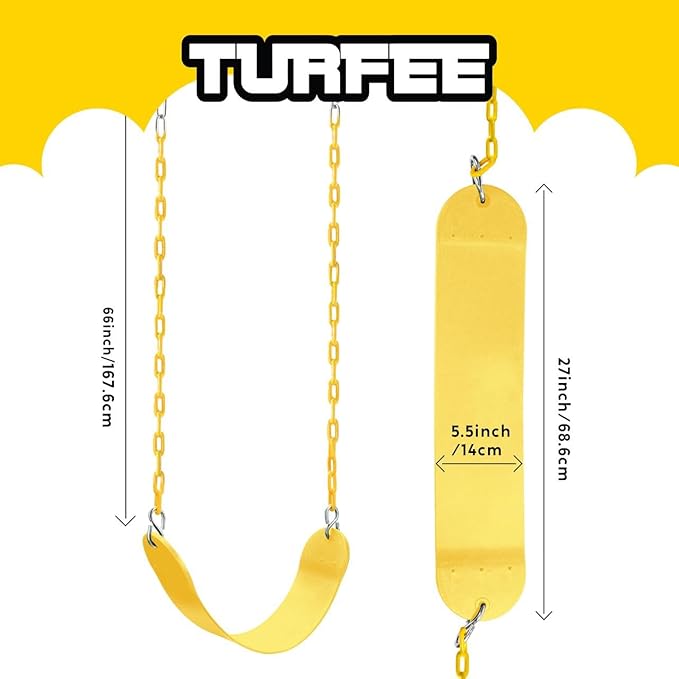 TURFEE Swing for Outdoor Swing Set - Pack of 1 Seat Replacement Kit with Heavy Duty Chains - Backyard Swingset Playground Accessories for Kids (Yellow)-VerdiqueGarden