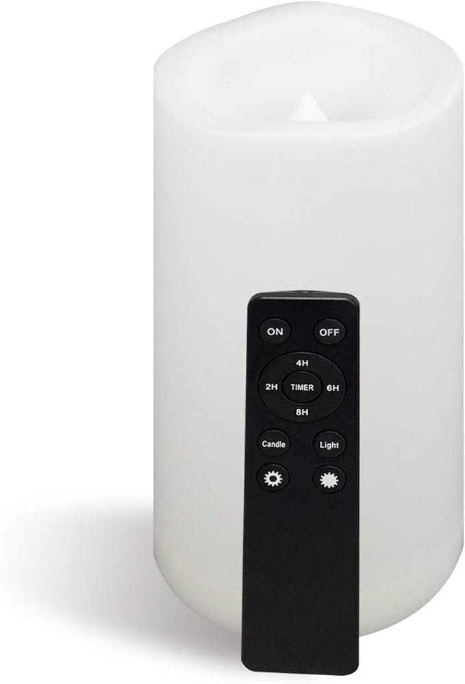 CANDLE CHOICE Outdoor Waterproof Battery Operated Flameless Candle Remote Timer Large Tall White Plastic Bright Flickering Electric LED Pillar for Lantern Patio Wedding Party Decorations 4”(D) x8”(H)-VerdiqueGarden