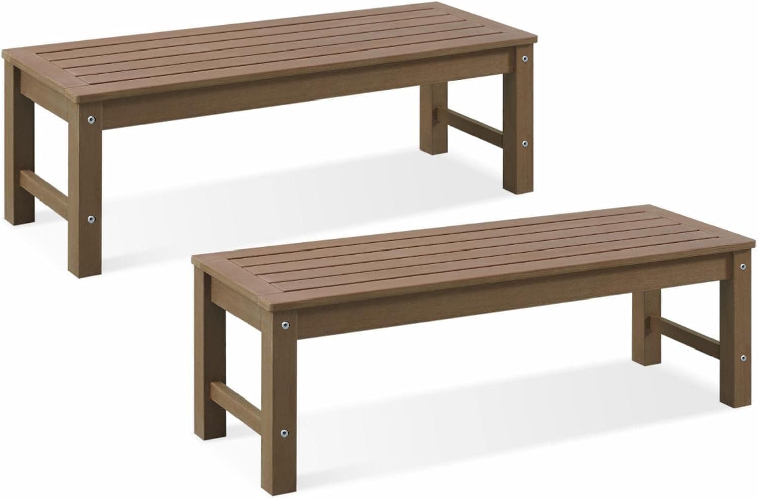 Psilvam Knight Bench Set of 2, Two Person Outdoor Poly Lumber Patio Backless Bench, Weatherproof Garden Bench That Never Rot and Fade, Suit for Church, School, Garden, Porch and Park (Brown)-VerdiqueGarden