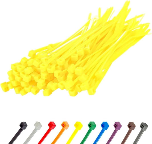 GTSE 4 Inch Yellow Zip Ties, 100 Pack, 18lb Strength, UV Resistant Nylon Small Cable Ties, Self-Locking 4" Tie Wraps-VerdiqueGarden