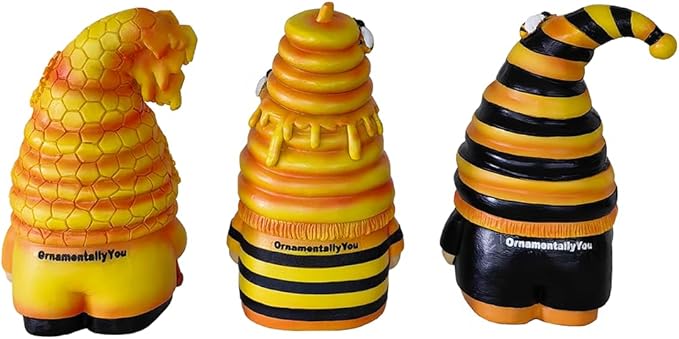 Spring & Summer-Themed Garden Statues – Adorable Outdoor Decor for Lawn, Patio & Porch (Buzzy Trio Set of Three Bumble Bee Gnome Figurines, 6" Tiered Tray Home or Garden Decoration)-VerdiqueGarden