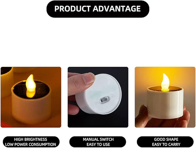 Solar Candle Lights,Flameless Candle Lights,Solar Rechargeable Tea Wax lamp,6 flameless Candle Light, Suitable for Wedding, Valentine's Day, Halloween, Christmas (Small Solar Candle)-VerdiqueGarden