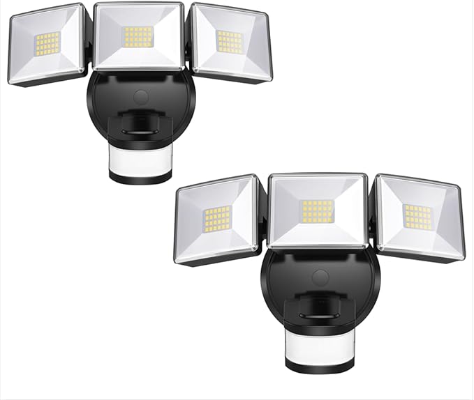 OREiN 2 Pack Motion Sensor Outdoor Lights, 4500LM/30W 180°/50FT Motion Sensor, Dusk to Dawn Flood Lights Outdoor IP65 Waterproof 3 Modes LED Security Light for Garage, Yard, Black (Hardwired)-VerdiqueGarden