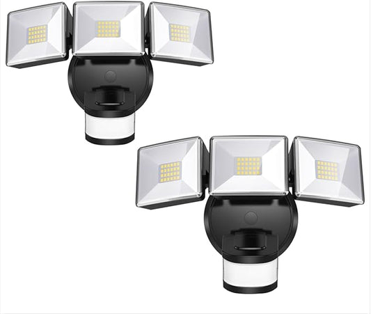 OREiN 2 Pack Motion Sensor Outdoor Lights, 4500LM/30W 180°/50FT Motion Sensor, Dusk to Dawn Flood Lights Outdoor IP65 Waterproof 3 Modes LED Security Light for Garage, Yard, Black (Hardwired)-VerdiqueGarden