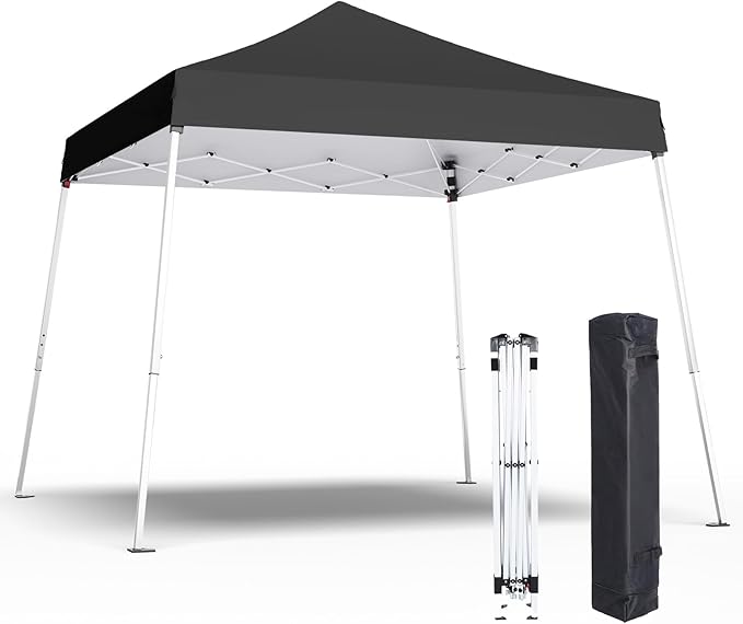 10x10 Pop Up Canopy, 300D Silver Coated Black Fabric Outdoor Gazebo, Beach Tent Slant Legs with Storage Bag,Easy Up Sun Shade Shelter Tents with 8x8 Top Cover for Patio,Party-VerdiqueGarden