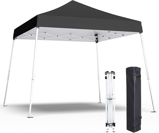 10x10 Pop Up Canopy, 300D Silver Coated Black Fabric Outdoor Gazebo, Beach Tent Slant Legs with Storage Bag,Easy Up Sun Shade Shelter Tents with 8x8 Top Cover for Patio,Party-VerdiqueGarden