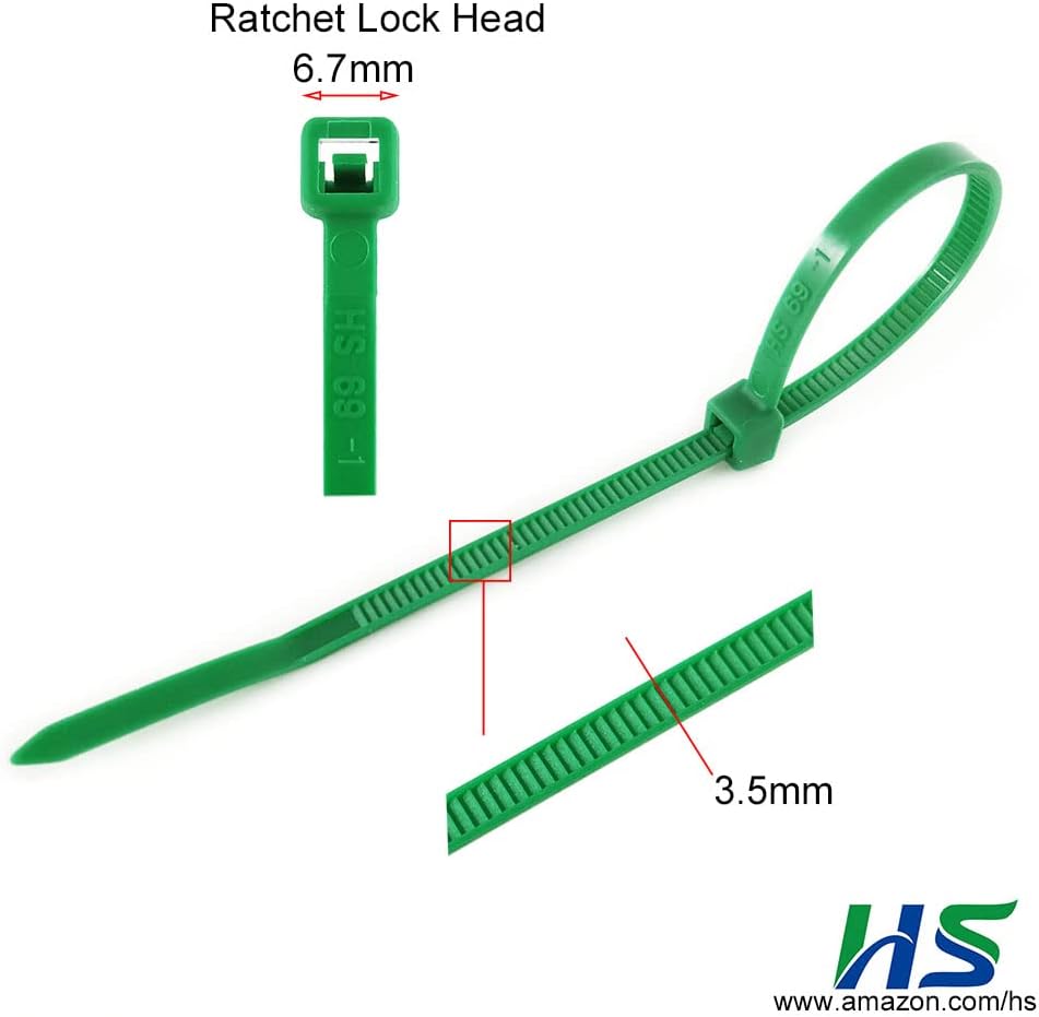 HS Green Zip Ties 8 Inch (Bulk-1000 Pack) Nylon Cable Ties 40 Lbs Self-Locking Wire Ties for Electronics Organizer-VerdiqueGarden