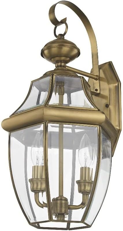 Livex Lighting 2251-07 Monterey 2 Light Outdoor Bronze Finish Solid Brass Wall Lantern with Clear Beveled Glass, 20.25" x 10.5" x 20.25"-VerdiqueGarden