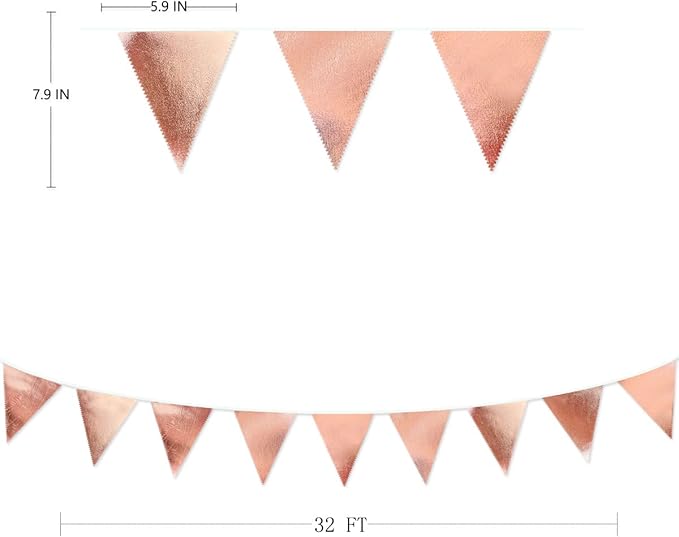 Rose Gold Party Decorations Metallic Fabric Triangle Pennant Banner Blush Pink Flag Bunting Garland for Wedding Birthday Anniversary Bridal Shower Engagement Graduation Hen Party Decorations Supplies-VerdiqueGarden