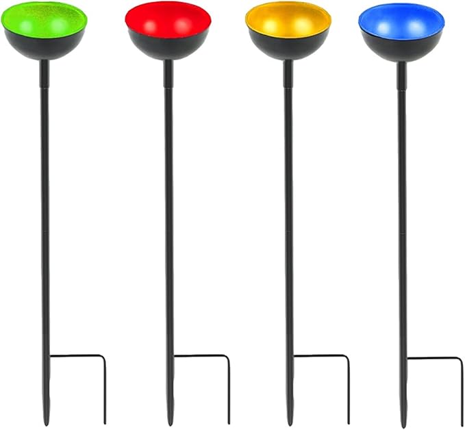 HLMOptimo 2 Packs/4 Packs Bee Watering Stations, Bee Cups for Garden, Bee Butterfly Water Station Bee Waterer, Metal Garden Stakes for Outdoor Garden Courtyard Decor (Yellow Blue Red and Green)-VerdiqueGarden