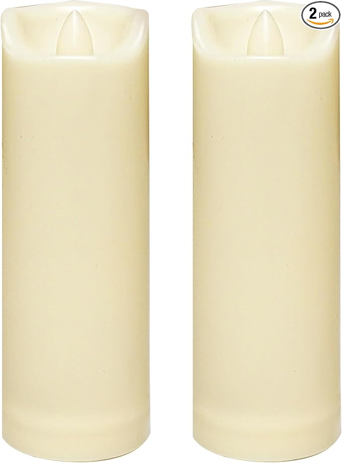 CANDLE CHOICE Waterproof Outdoor Battery Operated Flameless Candles with Auto Timer Flickering Plastic Resin Electric LED Slim Pillar Lights for Lantern Patio Garden Wedding Decorations 2”x6” 2 Pack-VerdiqueGarden